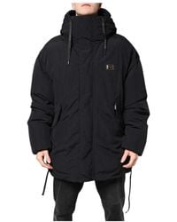 Dolce & Gabbana - Zwarte Nylon Rits Hooded Parka Jas - Lyst