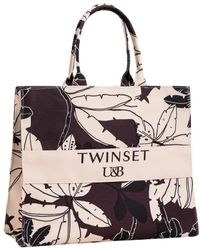 Twin Set - Canvas shopper tasche mit langen röhrenförmigen henkeln - Lyst