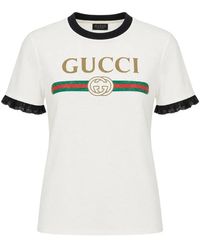 Gucci - Tops ,Wit ,Katoen Katoenen Jersey T-Shirt Met Print - Lyst