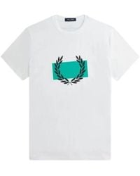 Fred Perry - Gestempeltes lorbeerkranz weißes t-shirt - Lyst