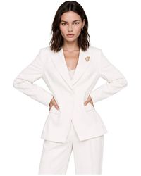 Kocca - Jassen ,Wit ,Leer Enkelrijige Blazer Met Broche - Lyst