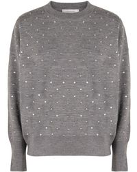 Rabanne - Truien & Vesten ,Grijs ,Wol Rhinestone Wollen Trui - Lyst