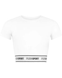 Philipp Plein - Fitness ,Wit ,Katoen Fleece Cropped T-Shirt - Lyst