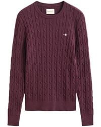 GANT - Truien & Vesten ,Rood ,Katoen Stretch Cotton Cable Knit Crew Neck Sweater - Lyst