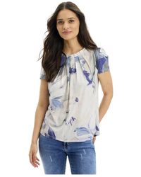iN FRONT - Blaue Bluse Mit Kurzen Ärmeln Und Print - Lyst
