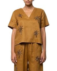 Kaos - Linnen Blouse Met V-Hals - Lyst