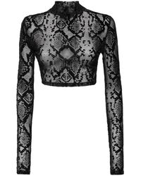 Philipp Plein - Stretch Tulle Long Sleeve Crop Top - Lyst