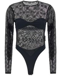 Marine Serre - Tops ,Zwart ,Moonogram Bodysuit Met Lange Mouwen - Lyst
