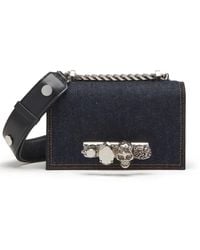 McQueen - Denim Mini Juwelen Tasche Mit Vier Ring Griff - Lyst