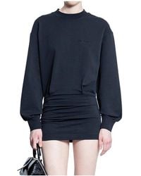 The Attico - Zwarte Crewneck Mini Jurk Met Logo Print - Lyst