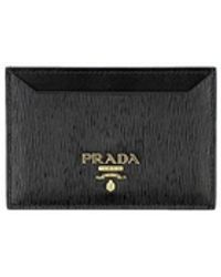 Prada - Accessoires ,Zwart ,Leer Leren Logo Portemonnee - Lyst
