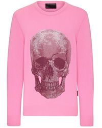 Philipp Plein - Truien & Vesten ,Roze ,Leer Pullover Round Neck Iconic Plein - Lyst