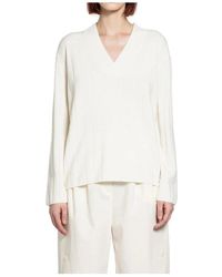 Max Mara - Witte Kasjmier Gebreide V-Hals Trui - Lyst