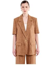 ViCOLO - Jassen ,Bruin ,Leer Short Sleeve Viscose-Linen Blazer - Lyst