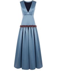 Vivetta - Kleedjes ,Blauw ,Lange Jurk Met Anemoon Borduursel - Lyst