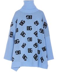 Dolce & Gabbana - Wool Poncho Met Logo - Lyst