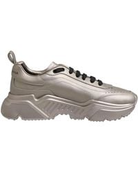 Dolce & Gabbana - Silberne Ledersneaker Mit Gummisohle - Lyst