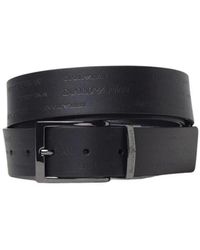 Emporio Armani - Leder Gürtel Mit Geprägtem Logo Schwarz - Lyst