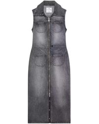 Courreges - Grijze Denim Midi Jurk - Lyst