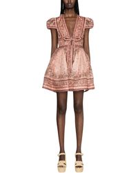 Zimmermann - Kleid mit bandana-print und v-ausschnitt,rosa kleid für frauen - Lyst