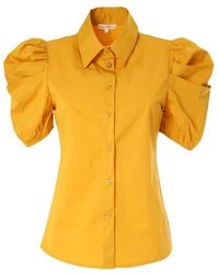 Kocca - Overhemden ,Geel ,Katoen Purca Puff Sleeve Shirt - Lyst