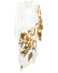 Ferragamo - Weißes kleid mit grafischem druck und tiefem v-ausschnitt - Lyst