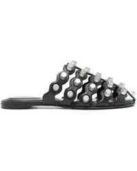 Alexander Wang - Schwarze Flache Ledersandalen Mit Nieten - Lyst