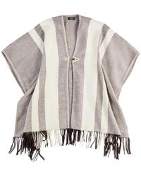 Fay - Jassen ,Grijs ,Wol Grijze En Wollen Poncho Met Franjes - Lyst