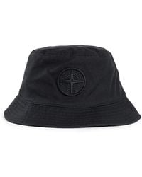Stone Island - Schwarzer Bucket Hat Aus Baumwolltwill Mit Stickerei - Lyst