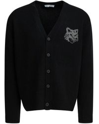 Maison Kitsuné - Truien & Vesten ,Zwart ,Wol Fox Head Intarsia Cardigan - Lyst
