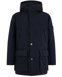 Stone Island - Jassen ,Blauw ,Leer Parka Met Capuchon - Lyst