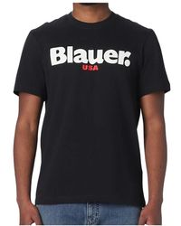 Blauer - Tops ,Zwart ,Katoen Zwart Maxi Logo T-Shirt - Lyst
