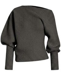 Alberta Ferretti - Truien & Vesten ,Grijs ,Wol Asymmetrische Ribgebreide Trui - Lyst