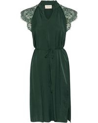 Cream - Kleedjes ,Groen ,Kanten Jurk Met V-Hals En Tailleband - Lyst