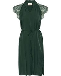 Cream - Kleedjes ,Groen ,Kanten Jurk Met V-Hals En Tailleband - Lyst
