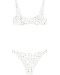 Oséree - Badmode ,Wit ,Tweed Bikini Met Bewerkte Edelstenen En Beugel - Lyst