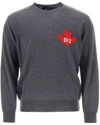 DSquared² - Hoodies & Sweatvesten ,Grijs ,Katoen Cozy Knit Pullover Sweater - Lyst