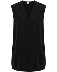 TOTEME - Tops ,Zwart ,Fluid V-Neck Top - Lyst