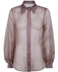 D.exterior - Sheer Organza Button-Up Shirt With Satin Trim - Lyst