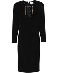 Elisabetta Franchi - Zwarte Jurk Met Lange Mouwen En Gouden Versieringen - Lyst