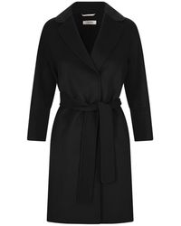 Max Mara - Jassen ,Zwart ,Wol Arona Mantel Met Ceintuur - Lyst