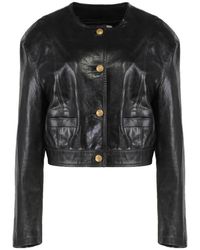 Halfboy - Goudkleurige Leren Jas Met Gewatteerde Schouders - Lyst