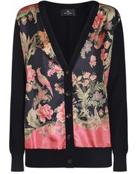 Etro - Truien & Vesten ,Veelkleurig ,Wol Wollen Cardigan Met Print - Lyst