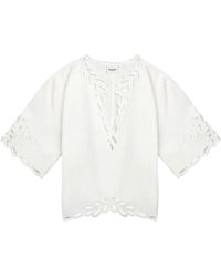 Isabel Marant - Top mit kurzen ärmeln und v-ausschnitt,top mit kurzen ärmeln und stickerei isabel marant étoile - Lyst