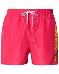 DSquared² - Badmode ,Roze ,Polyester Logo Midi Zwembroek - Lyst