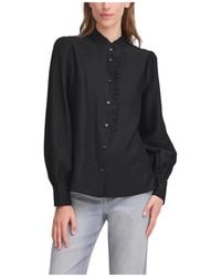 Ichi - Langärmlige Bluse Mit Stehkragen Und Knopfleiste - Lyst