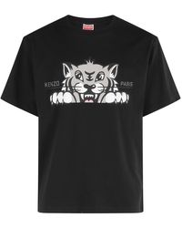 KENZO - Tops ,Zwart ,Katoen Blije Tijger Oversize T-Shirt - Lyst