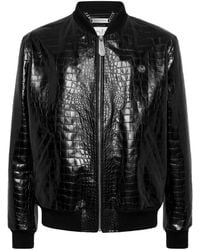 Philipp Plein - Jassen ,Zwart ,Leer Leather Bomber Cocco Print - Lyst