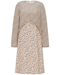 Marni - Kleedjes ,Midi-Jurk Met Ruches En Bloemenpatroon - Lyst
