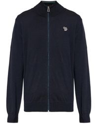 Paul Smith - Truien & Vesten ,Blauw ,Katoen Zip Through Zebra Badge Cardigan - Lyst